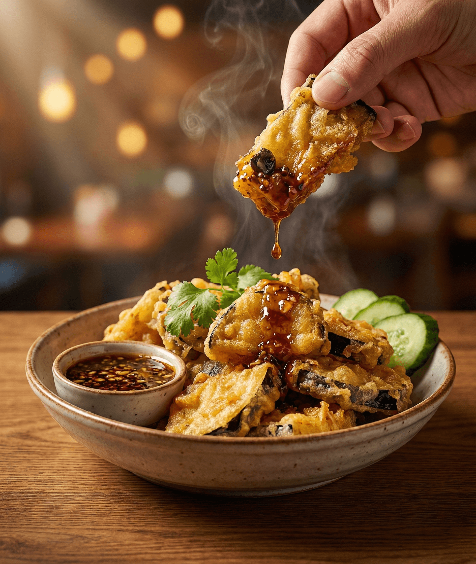 Crispy Eggplant with House Garlic Sauce - 100% plant-based and made from scratch at St.Veg